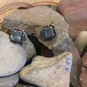 Sterling silver aquamarine bezel cut post earrings